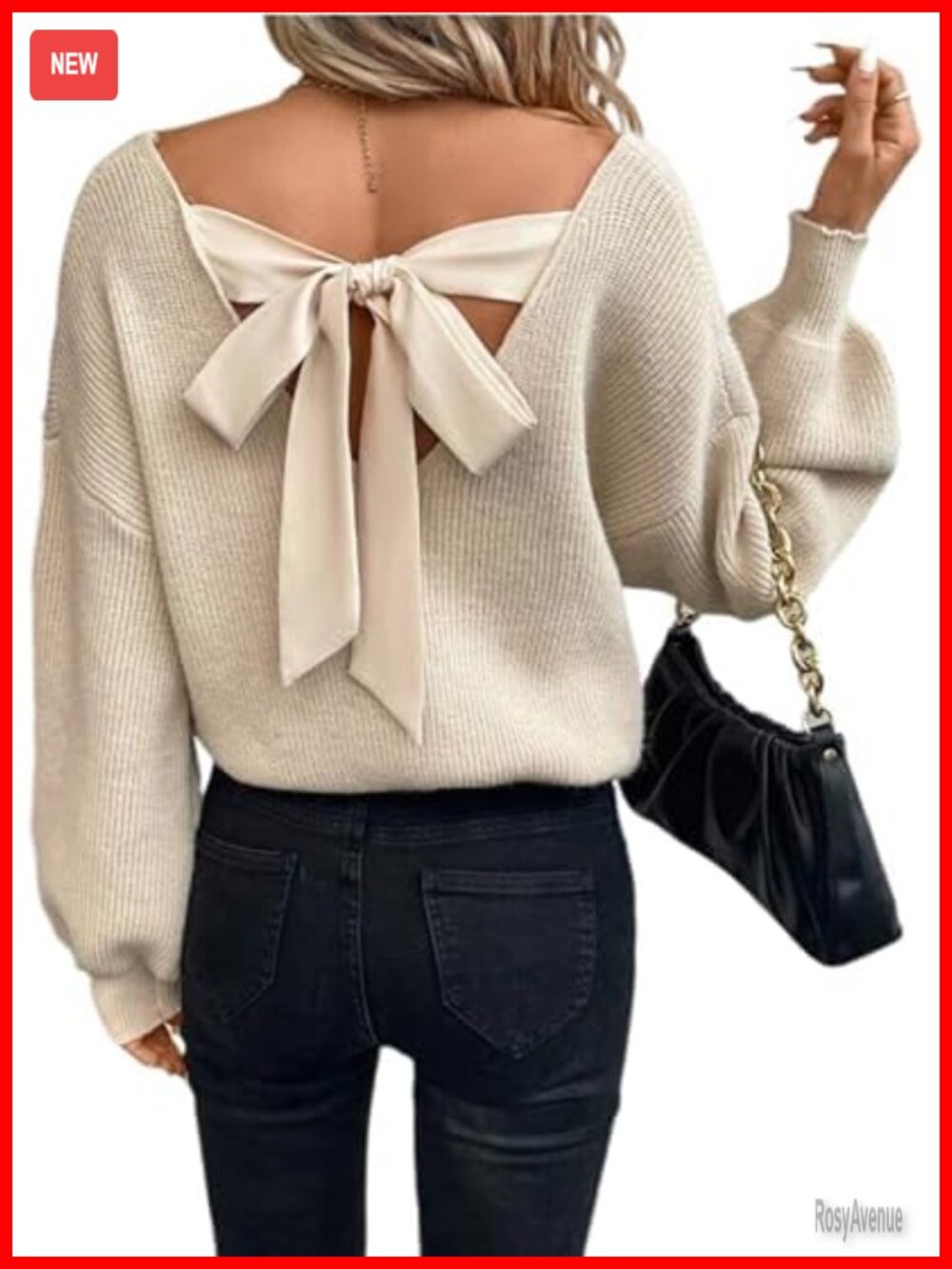 Backless Bow Tied Long Lantern Sleeve Pullover Sweater